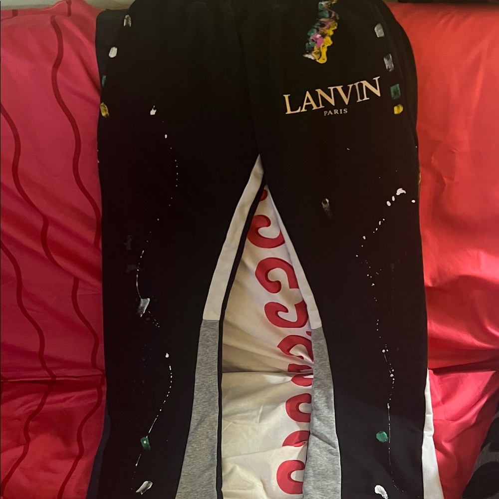 Lanvin Black Joggers with Multicolor Paint Detail